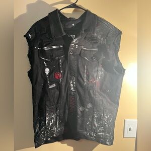 Women’s Smoke Rise DMN Co. Black Sleeveless Distressed Moto Vest Size 2XL